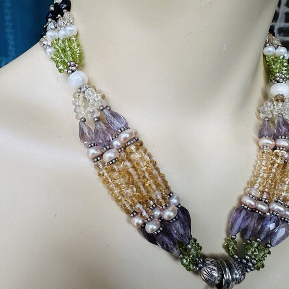 Statement Pendant Necklace 16" Amethyst Peridot Citrine Gems 925 Sterling 100.4g - Picture 6 of 12